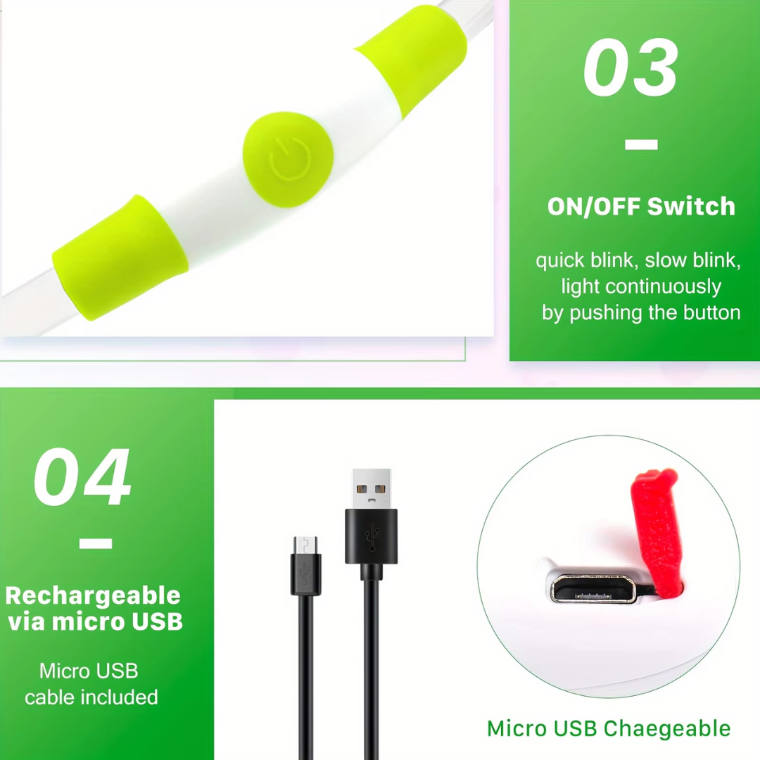 Mikro-USB-Ladekabel mit Ein/Aus-Schalter, grün-weiß, wiederaufladbar, LED-Lichtfunktion.