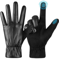 Schwarze Touchscreen-Handschuhe aus Leder, winterfest, rutschfest, für Herren und Damen.