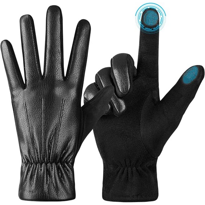 Schwarze Touchscreen-Handschuhe aus Leder, winterfest, rutschfest, für Herren und Damen.