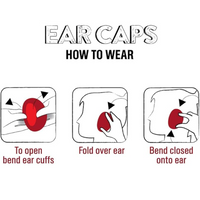 Anleitung zur Verwendung von roten Ohrkappen, Schritt-für-Schritt-Illustration.