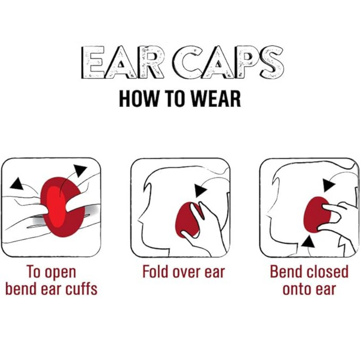 Anleitung zur Verwendung von roten Ohrkappen, Schritt-für-Schritt-Illustration.