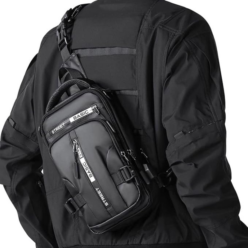 Schwarze Umhängetasche für Herren, wasserdicht, modisch, ideal für Reisen und Alltag.