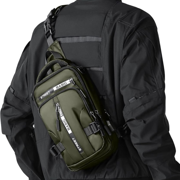 Grüne Umhängetasche aus Nylon, urbaner Stil, verstellbarer Gurt, für Herren und Damen.