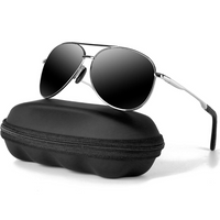 Sonnenbrille Aviator-Stil mit schwarzem Etui, verspiegelte Gläser, Unisex-Accessoire.