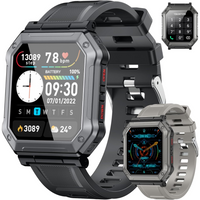 Robuste Smartwatch, schwarz und grau, Fitness-Tracker, Herzfrequenz, wasserdicht, Touchscreen.