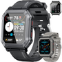 Robuste Smartwatch, schwarz und grau, Fitness-Tracker, Herzfrequenz, wasserdicht, Touchscreen.