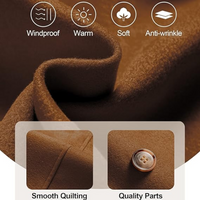 Brauner Wollstoff, winddicht, warm, weich, knitterfrei, glatte Steppung, hochwertige Knöpfe.