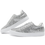 Silberne Glitzersneaker für Damen, modische Freizeitschuhe, glänzend, bequem, trendig.