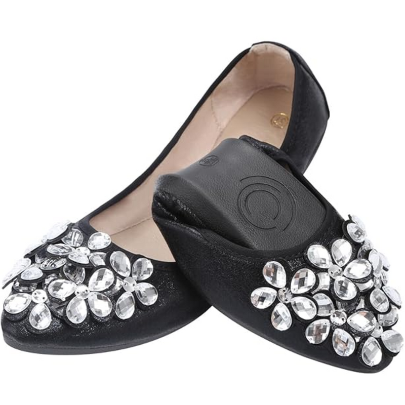 Schwarze Ballerinas mit Strasssteinen, Damen, elegant, bequem, modisch, festlich.