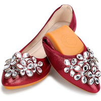 Rote Damen-Ballerinas mit Strasssteinen, elegantes Design, bequeme Einlegesohle.