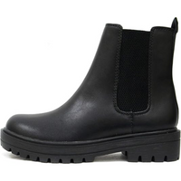 Schwarzer Chelsea Boot aus Leder mit Profilsohle, seitlichem Gummieinsatz, Damenstiefel.