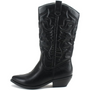 Schwarzer Cowboy-Stiefel aus Leder mit Stickerei, mittlerer Absatz, Western-Design.