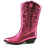 Pinkfarbener Cowboystiefel aus Leder mit Stickerei, modisch, Damenstiefel, Westernstil.