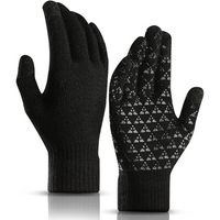 Schwarze Touchscreen-Handschuhe, rutschfest, gestrickt, für Winter, Unisex.