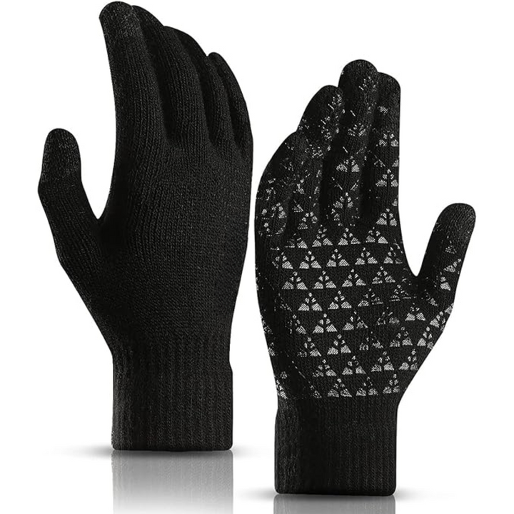 Schwarze Touchscreen-Handschuhe, rutschfest, gestrickt, für Winter, Unisex.