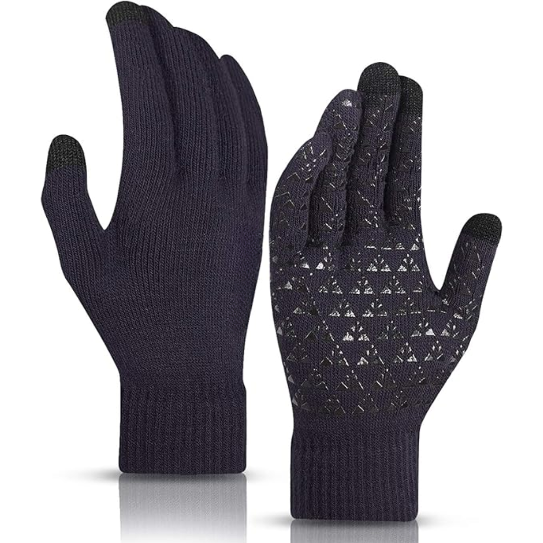 Schwarze Touchscreen-Handschuhe, gestrickt, rutschfest, für Winter, Unisex.