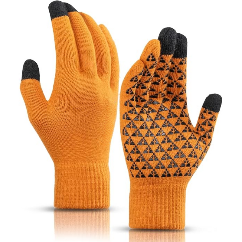 Orange Touchscreen-Handschuhe, rutschfest, gestrickt, für Winter, Unisex.