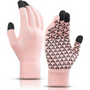 Rosa Touchscreen-Handschuhe mit schwarzem Muster, Winterhandschuhe, Smartphone-kompatibel.
