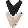 Schwarze und beige Strickhandschuhe mit Rautenmuster, warm, stilvoll, Winteraccessoire.