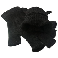 Schwarze fingerlose Strickhandschuhe aus Wolle, warm, wintertauglich, modisch, unisex.