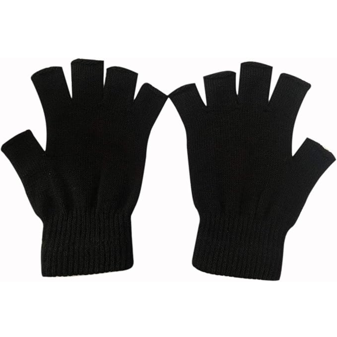 Schwarze fingerlose Handschuhe, gestrickt, Unisex, Wintermode, warm, bequem.