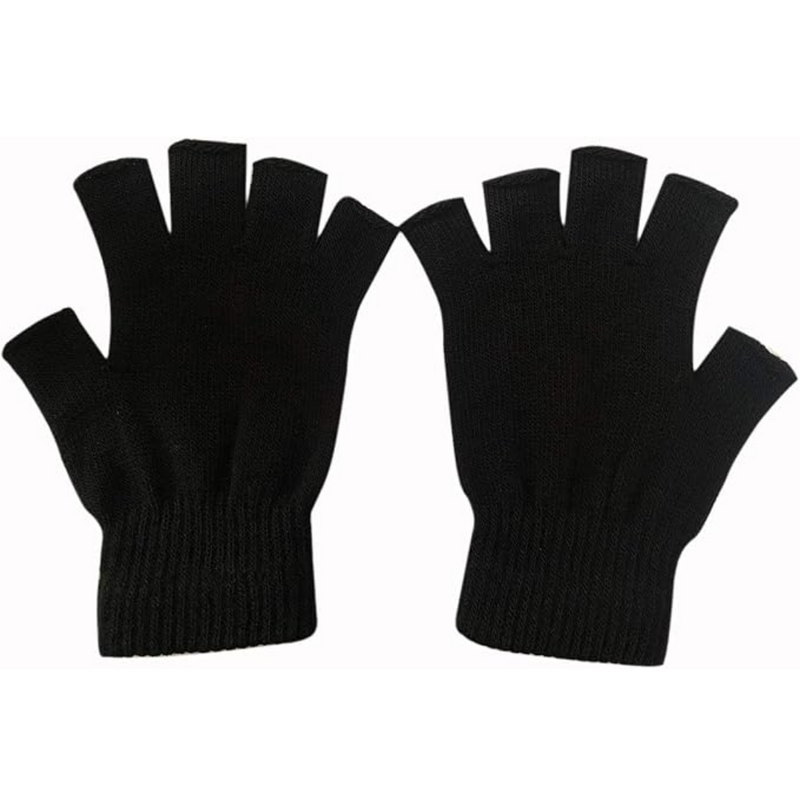 Schwarze fingerlose Handschuhe, gestrickt, Unisex, Wintermode, warm, bequem.