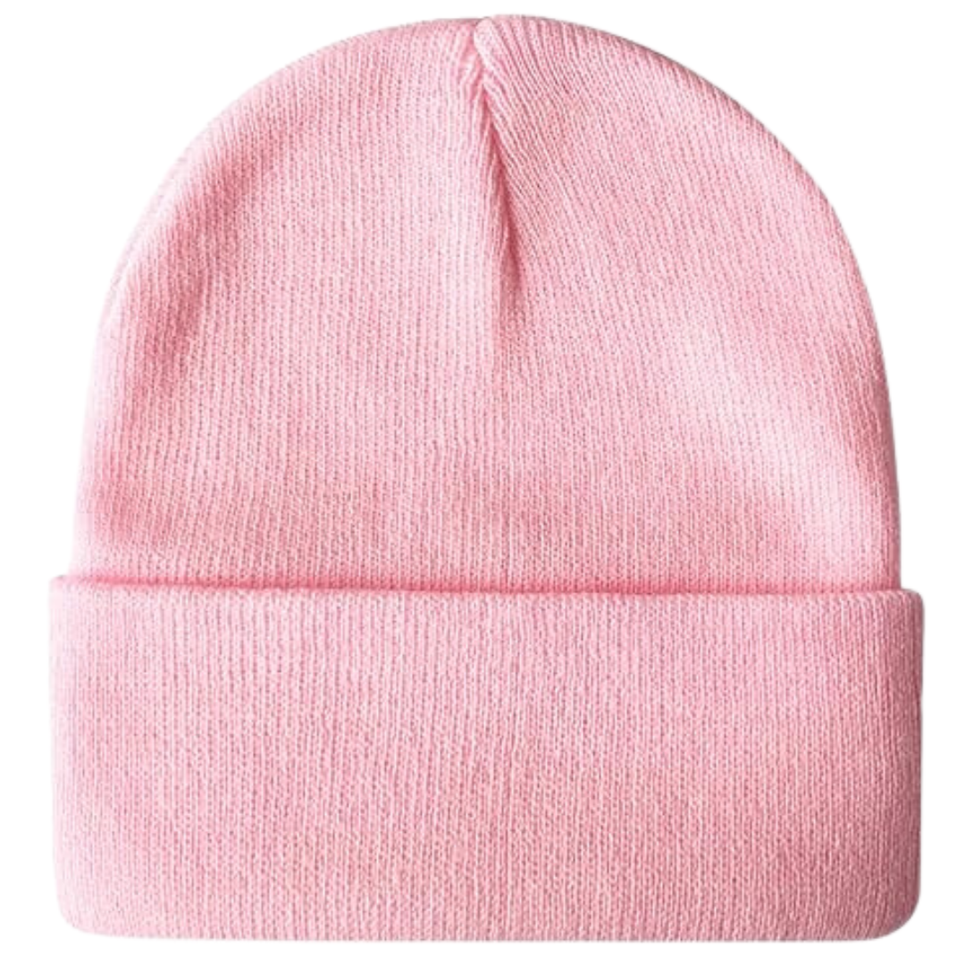 Rosa Strickmütze aus Baumwolle, Wintermode, warme Beanie für Damen und Herren.