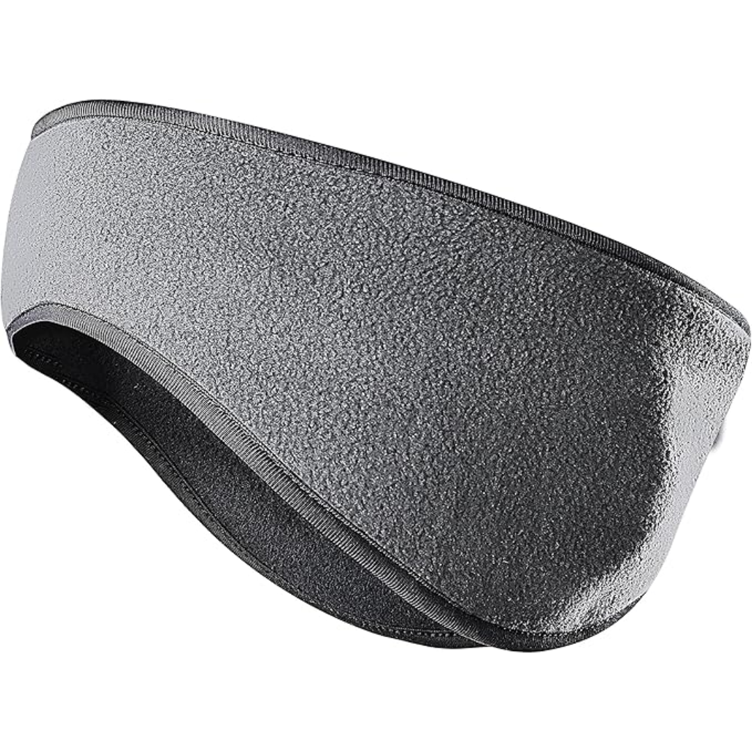 Graues Fleece-Stirnband, warm, elastisch, ideal für Outdoor-Sport im Winter.