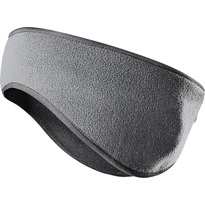 Graues Fleece-Stirnband, warm, elastisch, ideal für Outdoor-Sport im Winter.