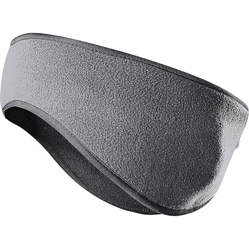 Graues Fleece-Stirnband, warm, elastisch, ideal für Outdoor-Sport im Winter.
