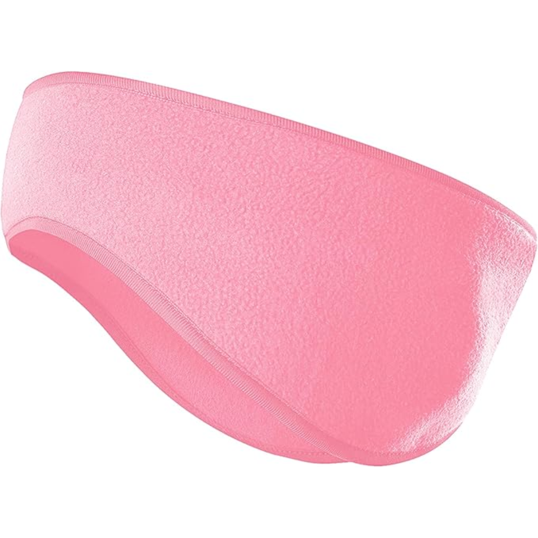 Rosa Stirnband aus Fleece, warm, weich, ideal für Sport und Outdoor-Aktivitäten im Winter.