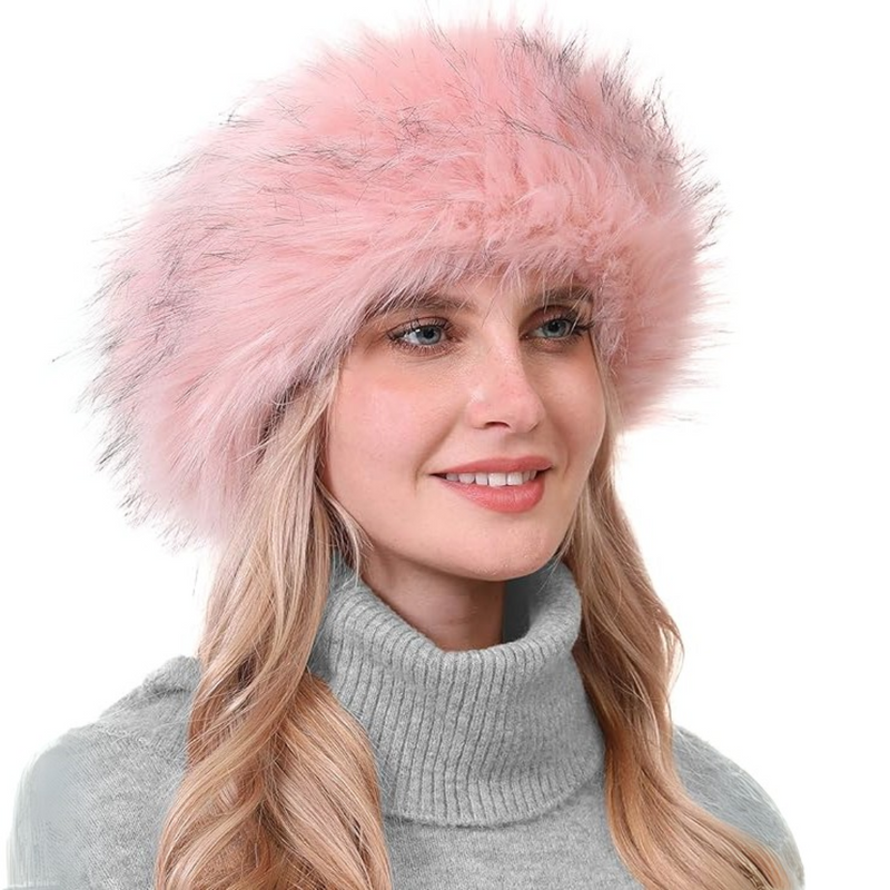 Damen Wintermütze rosa Kunstpelz, warm, modisch, ideal für kalte Tage, stilvolles Accessoire.