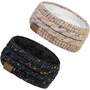 Zwei gestrickte Stirnbänder, beige und schwarz, mit Fleecefutter, ideal für Wintermode.