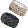 Zwei gestrickte Stirnbänder, beige und grau, mit Fleecefutter, ideal für Wintermode.