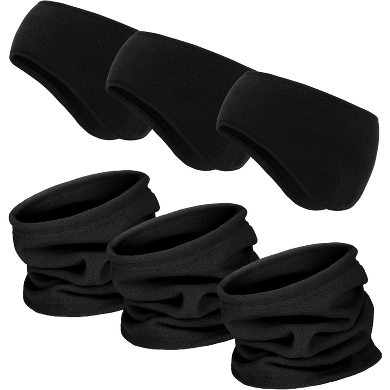 Schwarze Fleece-Stirnbänder und Halswärmer Set, Winteraccessoires, warm, unisex.