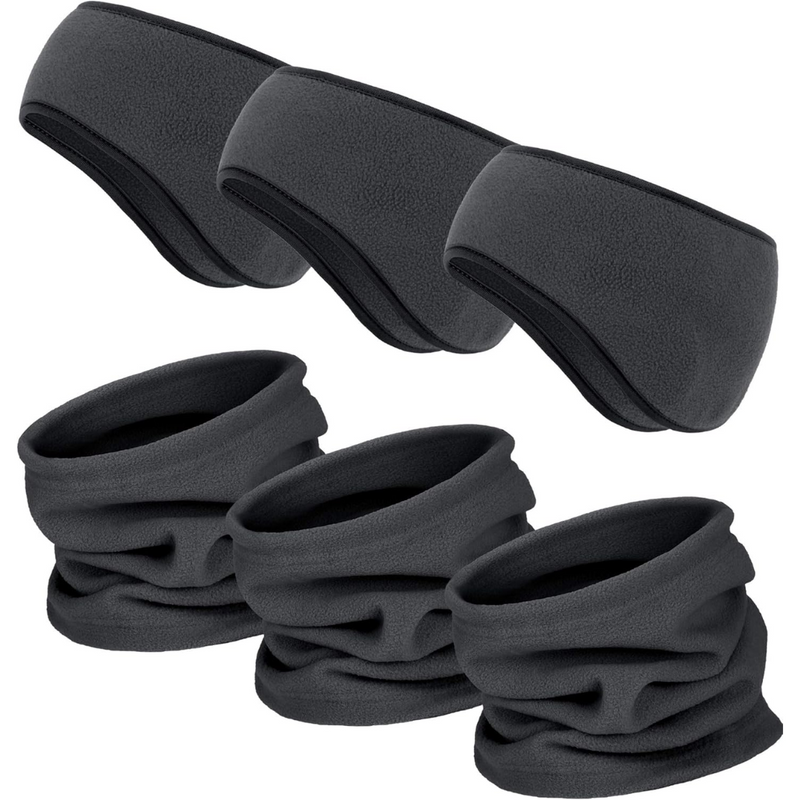 Dunkelgraue Fleece-Stirnbänder und Halswärmer Set, ideal für Winter, Unisex, warm und bequem.