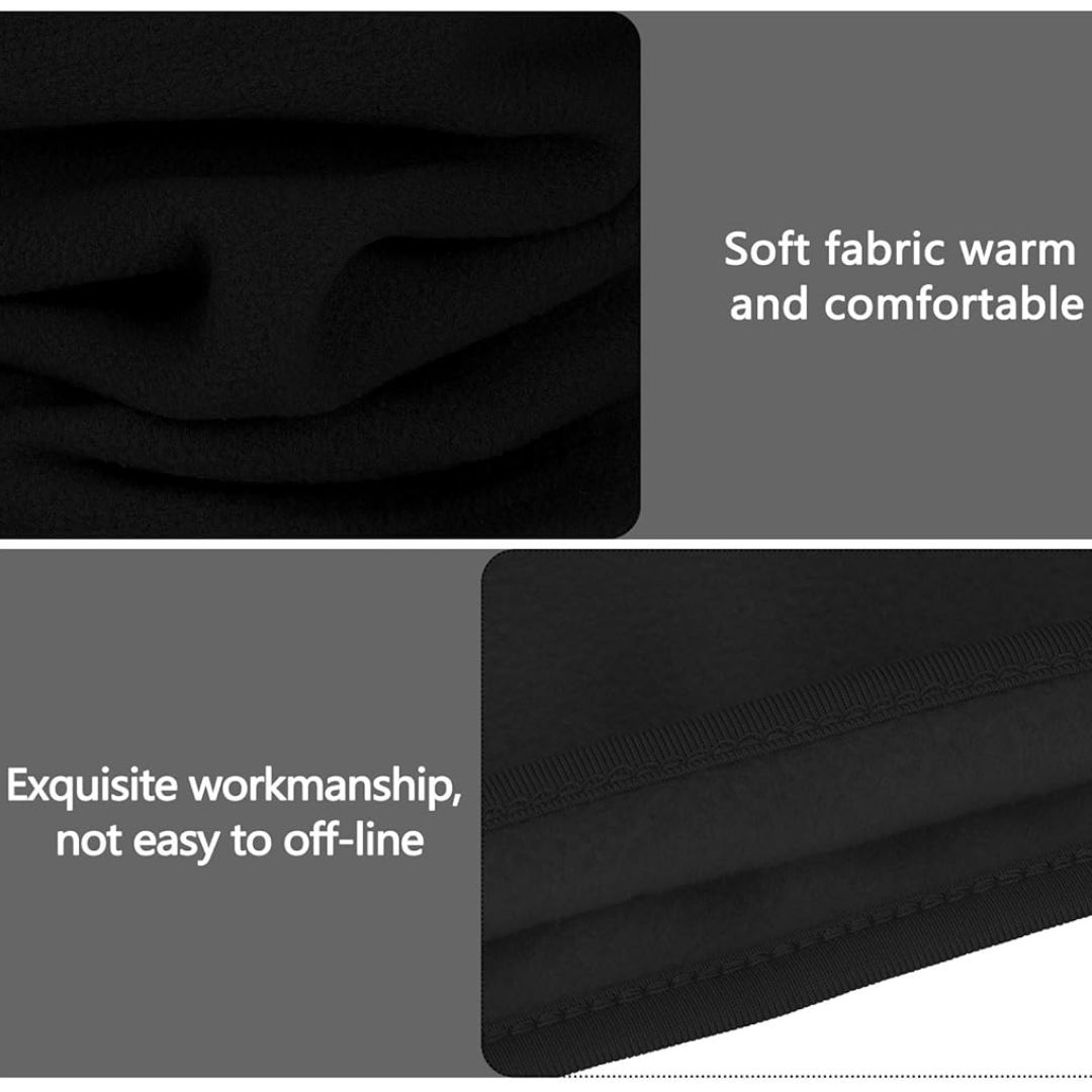 Schwarzer Stoff, weich, warm, komfortabel, hochwertige Verarbeitung, langlebig, knitterfrei.