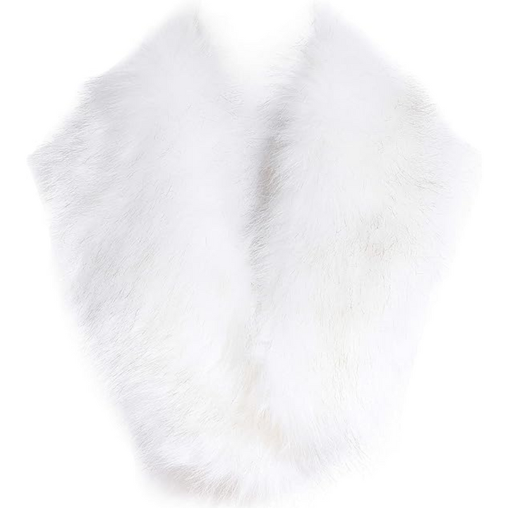 Weißer Kunstpelzschal, flauschig, elegant, Winteraccessoire, modisch, Damenmode