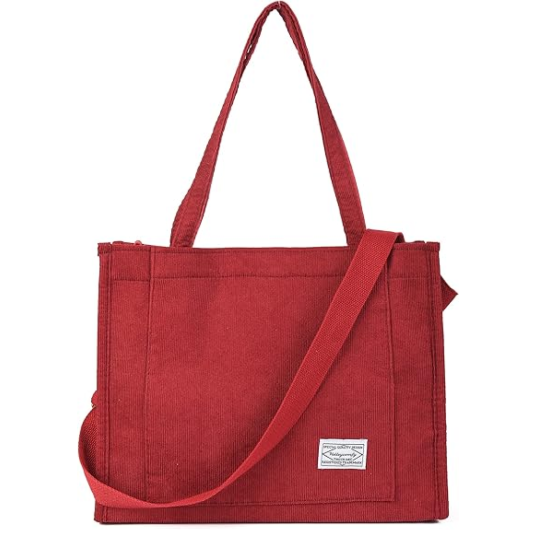 Rote Canvas-Umhängetasche mit Tragegriffen, modisch, robust, ideal für den Alltag.