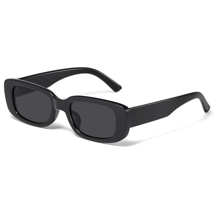 Schwarze rechteckige Sonnenbrille, Unisex, UV-Schutz, modisches Accessoire.