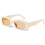 Beige rechteckige Sonnenbrille mit braunen Gläsern, modisches Accessoire, Unisex-Design.