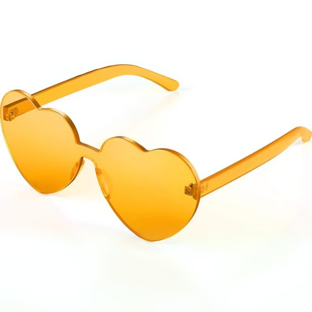 Herzförmige Sonnenbrille, orange, UV-Schutz, modisches Accessoire, Damen, Sommermode.