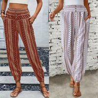Boho High-Waist Damenhose mit Print & gesmoktem Bund – Linara