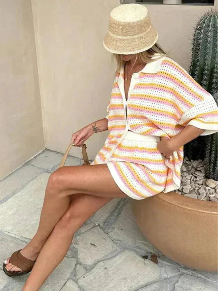 Gestreifte Damen Sommerhose mit Top und Shorts – Faye