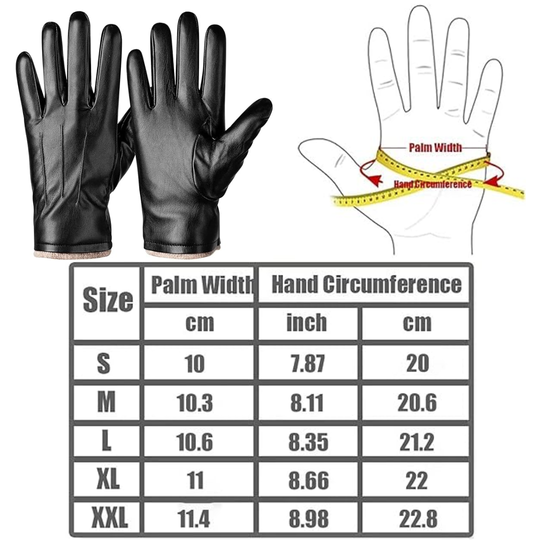 Schwarze Lederhandschuhe, Größentabelle, Handumfang, Wintermode, Herrenaccessoire.