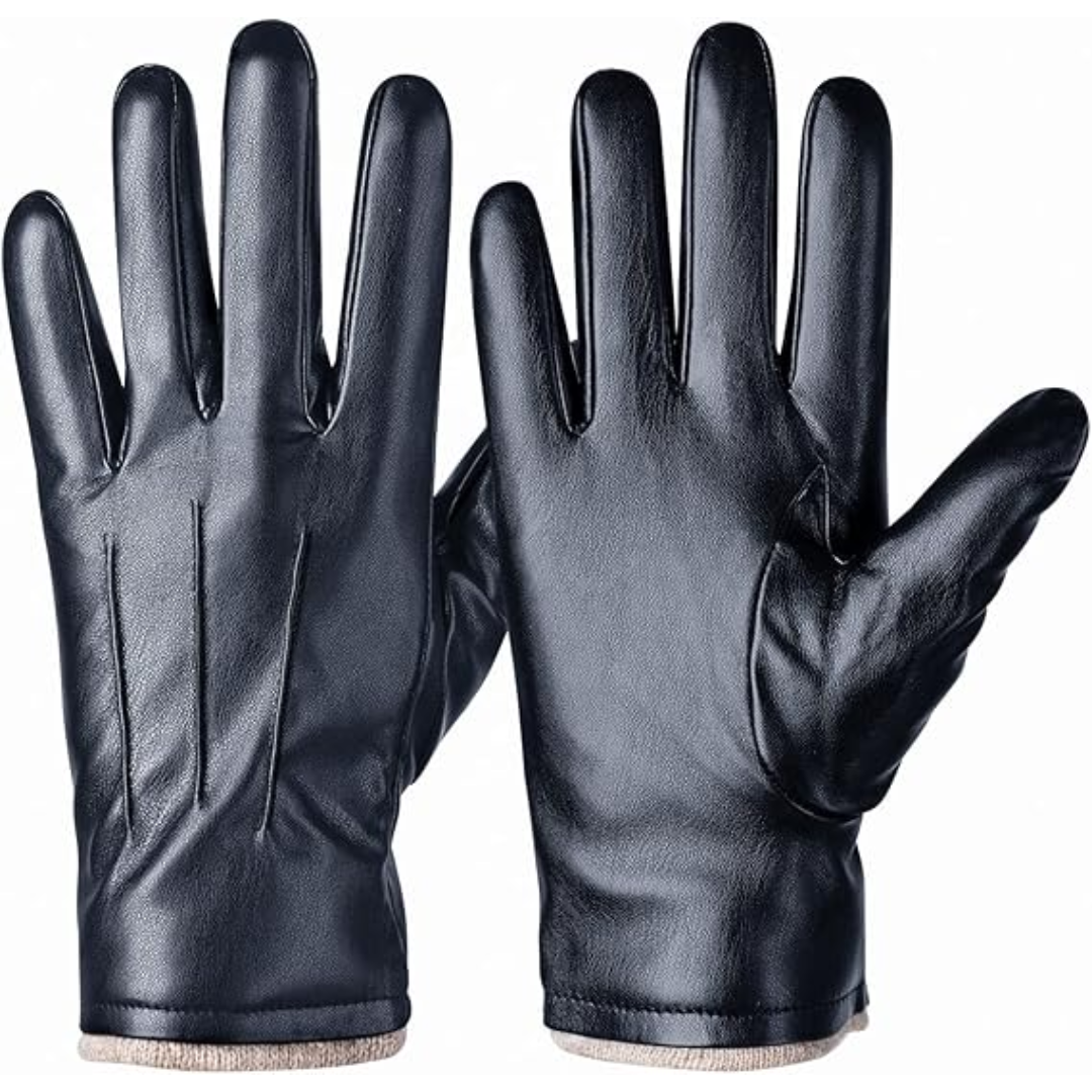 Schwarze Lederhandschuhe für Herren, warm gefüttert, elegant, Wintermode-Accessoire.