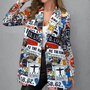 Bunte Damenblazer mit Aufdruck, Reverskragen, lange Ärmel, Vintage-Stil, High Street Mode.
