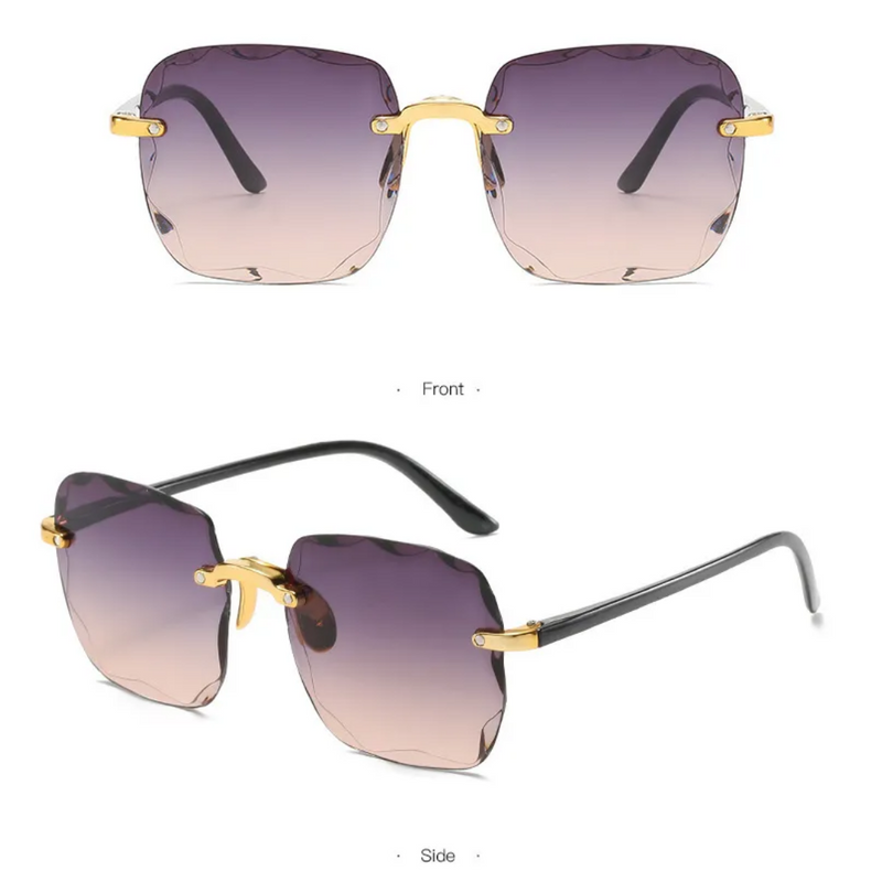 Vintage randlose Sonnenbrille, lila Verlaufsgläser, goldene Bügel, modisch, Unisex.