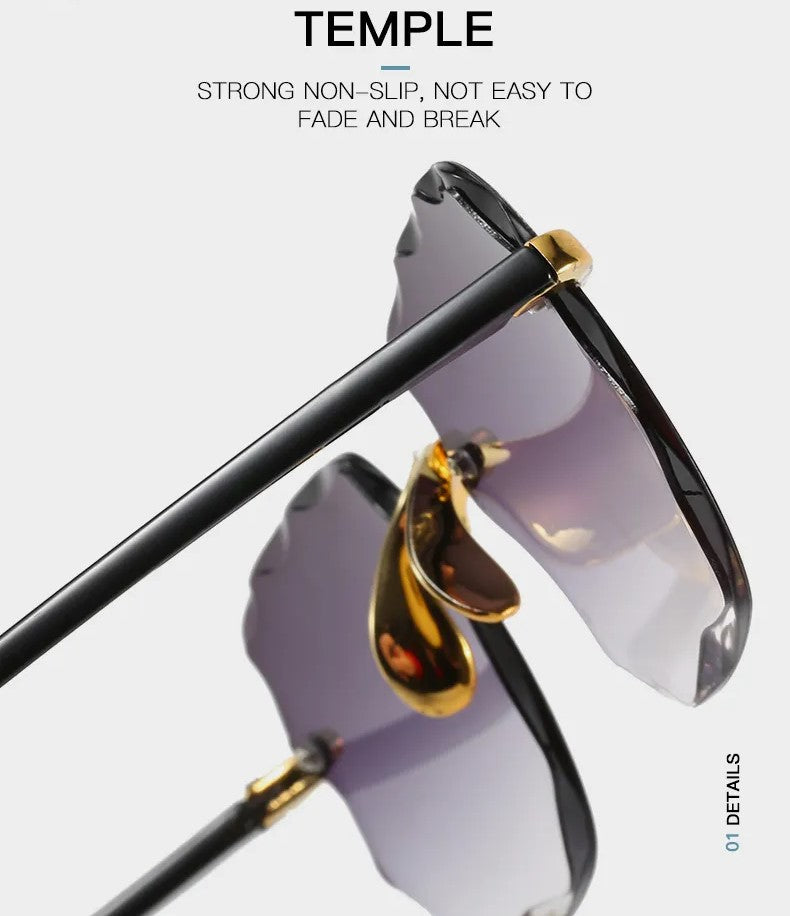 Vintage randlose Sonnenbrille, schwarz-gold, UV-Schutz, modisch, langlebig, rutschfest.