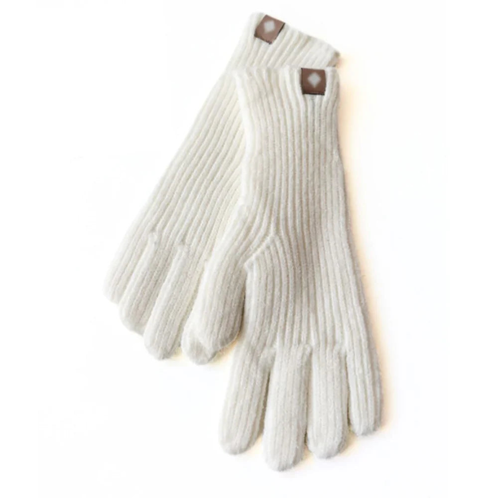 Weiße Strickhandschuhe aus Wolle, warm, weich, wintertauglich, modisch, unisex.